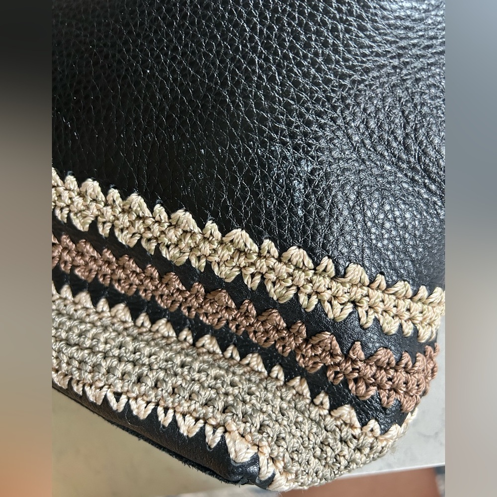 The Sak Back to Bali Black Pebbled Leather Crochet-Trim Shoulder Bag - Picture 11 of 16